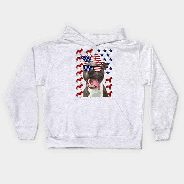 Pitbull American Flag Independence Day Gift Kids Hoodie by heryes store